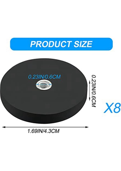 8 Paket Kauçuk Kaplamalı Mıknatıs Neodimyum Mıknatıs Tabanı Kauçuk Kaplama ile Ø 43MM Çizilmez Mıknatıs M6 Erkek Konu Siyah (Yurt Dışından)