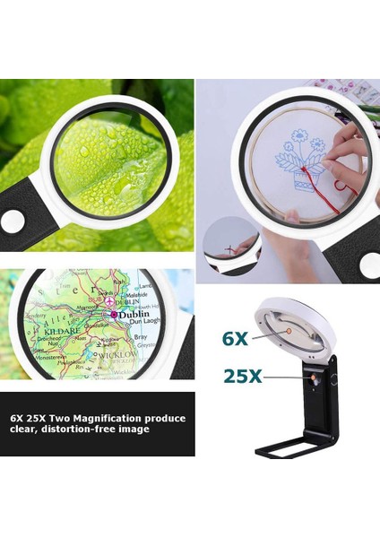 Işıklı ve Standlı Büyüteç, Eller Serbest El Tipi 6x 25X Ayarlanabilir LED Işıklı Katlanır Büyüteç (Yurt Dışından) fırsatları
