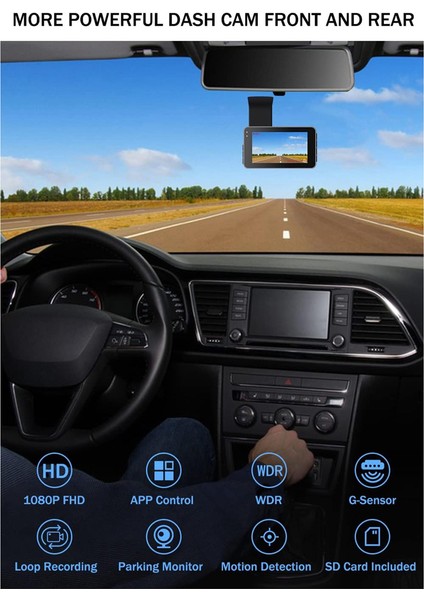 1080P Hd Araç Içi Kamera, 3 Inç IPS Ekranlı Ön ve Arka Wifi Araç Kamerası, Gece Görüşü, Park Monitörü, Döngü Kayıt (Yurt Dışından) fiyatları