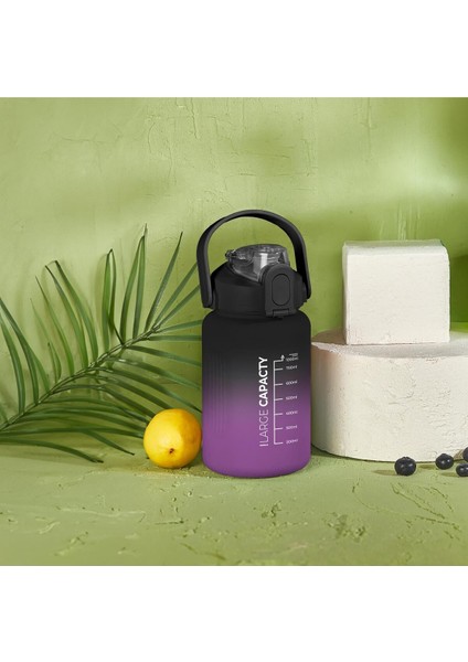 1000 ml Pipetli Motivasyon Matara, Siyah-Mor, Şık ve Tasarım fırsatları