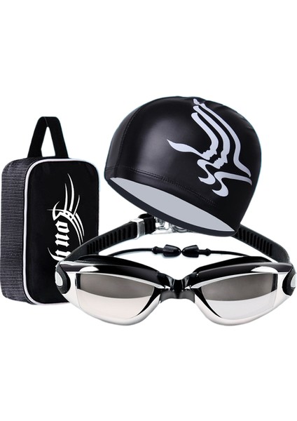 Erkekler ve Kadınlar Için Hd Su Geçirmez Buğu Önleyici Yüzme Gözlükleri Yetişkin Gözlükleri Moda Yüzme Şapkası Seti (Yurt Dışından)
