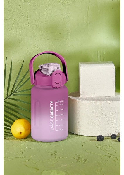 Mor Lila 1000 ml Pipetli Motivasyon Matara, şık ve kullanışlı tasarım!