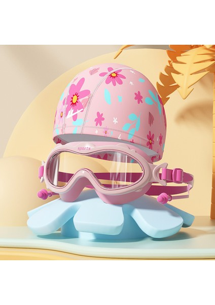 Çocuk Yüzme Gözlükleri Su Geçirmez Buğu Önleyici Hd Büyük Çerçeve Yüzme Gözlükleri Erkek ve Kız Çocukları Için Profesyonel Dalış Yüzme Şapkası (Yurt Dışından)