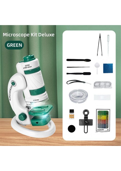 Çocuk Bilim Mikroskobu Seti 60-180X Eğitici Mini Cep El Tipi Akıllı Telefon Mikroskobu LED Işıklı Beyaz+Yeşil (Yurt Dışından) fiyatları