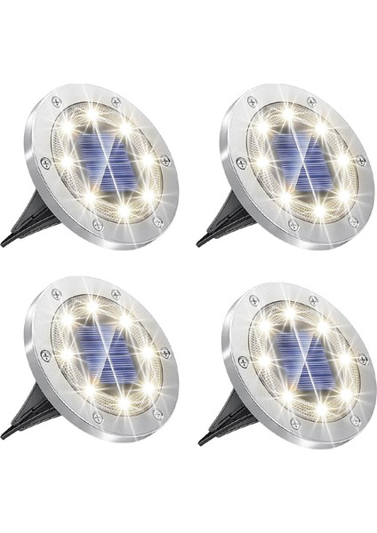 4 Adet Zemin Işıkları Geliştirilmiş Güneş Enerjili Zemin Işıkları, Bahçe Için 8 LED Güçlendirilmiş Su Geçirmez Disk Işıkları (Yurt Dışından)