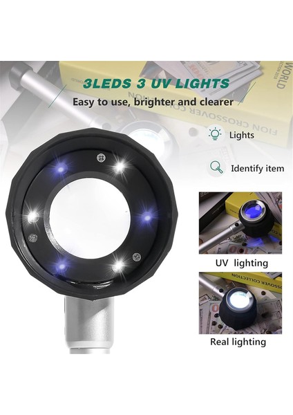 45X Büyüteç Büyüteç LED Işık Mücevher Büyüteç Lens Ölçüm Ölçeği ile Optik Yakın Çalışma Madeni Para Mücevher (Yurt Dışından) modelleri