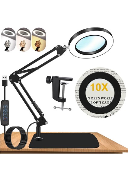 Işık ve Standlı 10X Büyüteç, Karartıcı Ayarlanabilir Salıncak Kolu 2'si 1 Arada Masa Lambası ve Kelepçe, LED Masa Büyüteci (Yurt Dışından)