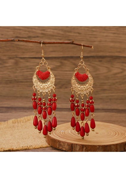 Etnik Tarz Oyma Küpeler Kadın Antik Bronz Içi Boş Çiçekler ve Yapraklar Küpeler Bohem Yeşillik Küpeler (Yurt Dışından)