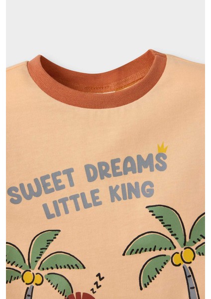 Erkek Bebek Pijama Takımı Aslan Baskılı Kısa Kollu Penye Pijama Üstü Esnek Belli Şort Pijama Altı E1190A525HS
