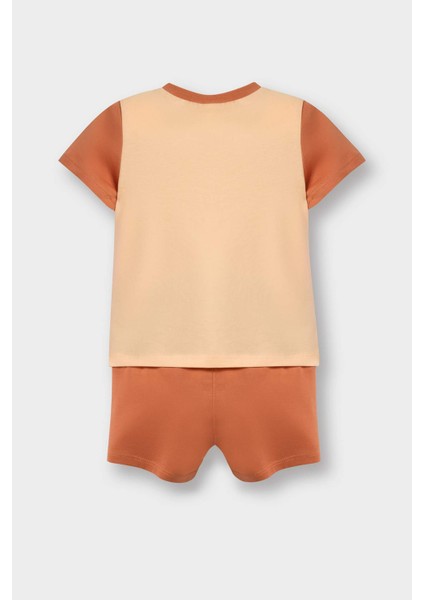 Erkek Bebek Pijama Takımı Aslan Baskılı Kısa Kollu Penye Pijama Üstü Esnek Belli Şort Pijama Altı E1190A525HS