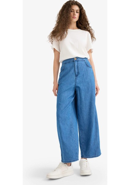 Culotte Beli Lastikli Kısa Paça Bilek Boy Jean Pantolon E3041AX25SM fiyatları