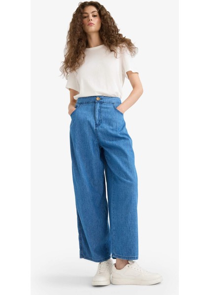 Culotte Beli Lastikli Kısa Paça Bilek Boy Jean Pantolon E3041AX25SM modelleri