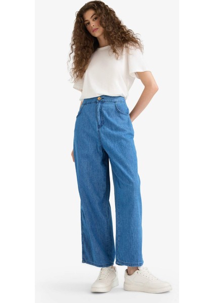 Culotte Beli Lastikli Kısa Paça Bilek Boy Jean Pantolon E3041AX25SM fırsatları