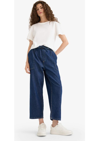 Pull On Carrot Fit Yüksek Bel Crop Fit Yumuşak Jean Pantolon E0956AX25SM