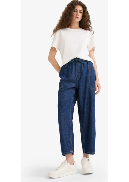 Pull On Carrot Fit Yüksek Bel Crop Fit Yumuşak Jean Pantolon E0956AX25SM