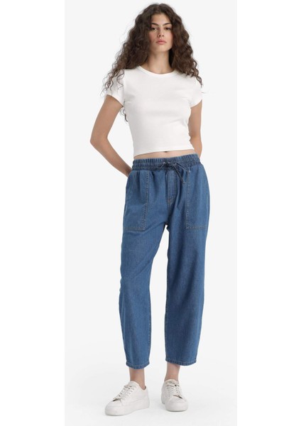 Pull On Carrot Fit Yüksek Bel Crop Fit Yumuşak Jean Pantolon E0954AX25SM