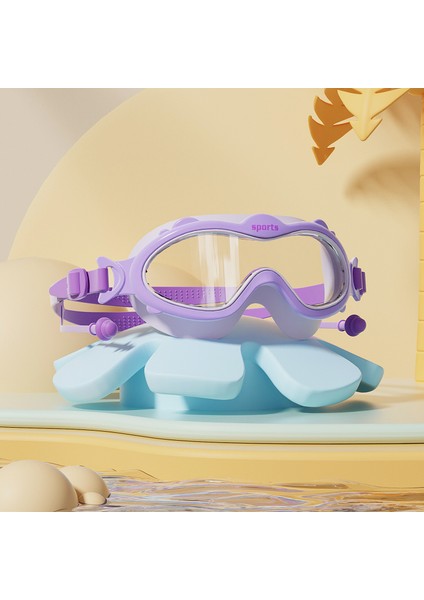 Çocuk Yüzme Gözlükleri Su Geçirmez Buğu Önleyici Hd Büyük Çerçeve Yüzme Gözlükleri Erkek ve Kız Çocukları Için Profesyonel Dalış Yüzme Şapkası (Yurt Dışından)