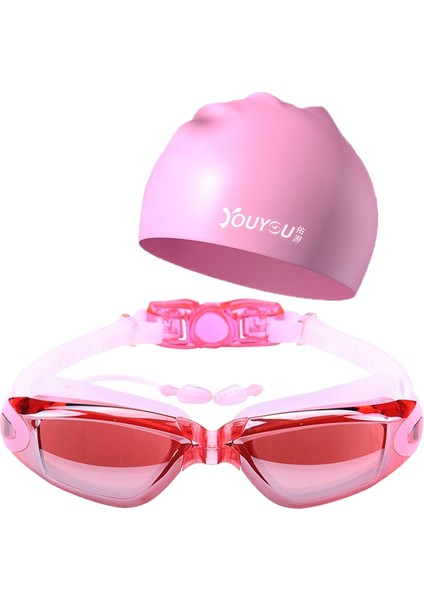 Erkekler ve Kadınlar Için Hd Su Geçirmez Buğu Önleyici Yüzme Gözlükleri Yetişkin Gözlükleri Moda Yüzme Şapkası Seti (Yurt Dışından)