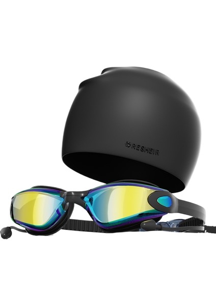 Hd Buğu Önleyici Su Geçirmez Yüzme Gözlüğü Yüzme Şapkası Seti (Yurt Dışından)