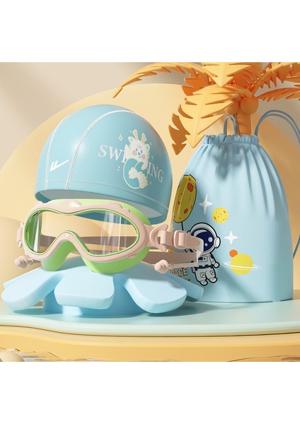 Çocuk Yüzme Gözlükleri Su Geçirmez Buğu Önleyici Hd Büyük Çerçeve Yüzme Gözlükleri Erkek ve Kız Çocukları Için Profesyonel Dalış Yüzme Şapkası (Yurt Dışından)