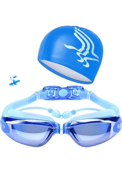 Erkekler ve Kadınlar Için Hd Su Geçirmez Buğu Önleyici Yüzme Gözlükleri Yetişkin Gözlükleri Moda Yüzme Şapkası Seti (Yurt Dışından)