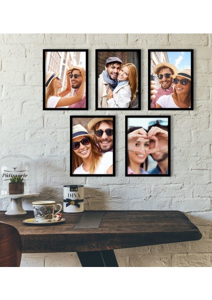 Kişiye Özel Fotoğraflı Dekoratif 5'li Siyah Çerçeve Seti