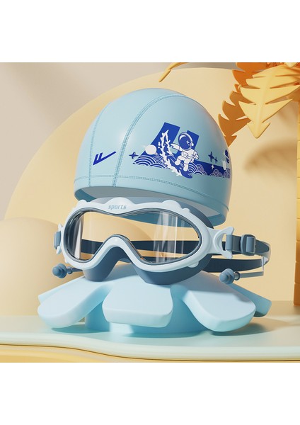 Çocuk Yüzme Gözlükleri Su Geçirmez Buğu Önleyici Hd Büyük Çerçeve Yüzme Gözlükleri Erkek ve Kız Çocukları Için Profesyonel Dalış Yüzme Şapkası (Yurt Dışından)