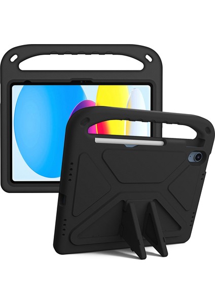 iPad (2025)/10.9 (2022) Taşınabilir El Tutacağı Eva Tablet Kılıfı Katlanabilir Destek Ayağı Darbeye Dayanıklı Koruyucu Kılıf-Siyah (Yurt Dışından)