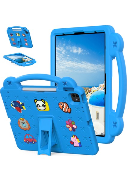 iPad Pro 13(2024)/AIR 13(2025)/(2024)/IPAD Pro 12.9(2022)/(2021)/(2020)/(2018) Kılıf Çocuklar Eva Tablet Kılıfı-Gök Mavisi (Yurt Dışından)