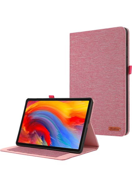 Lenovo Tab M11 Plus Deri Kılıf Kart Tutucu Kumaş Doku Tablet Standı Kapağı-Pembe (Yurt Dışından)