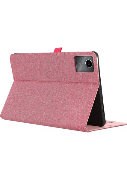 Lenovo Tab M11 Plus Deri Kılıf Kart Tutucu Kumaş Doku Tablet Standı Kapağı-Pembe (Yurt Dışından)