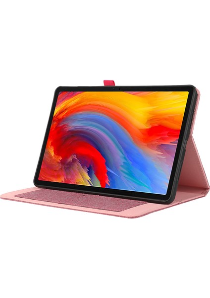 Lenovo Tab M11 Plus Deri Kılıf Kart Tutucu Kumaş Doku Tablet Standı Kapağı-Pembe (Yurt Dışından)