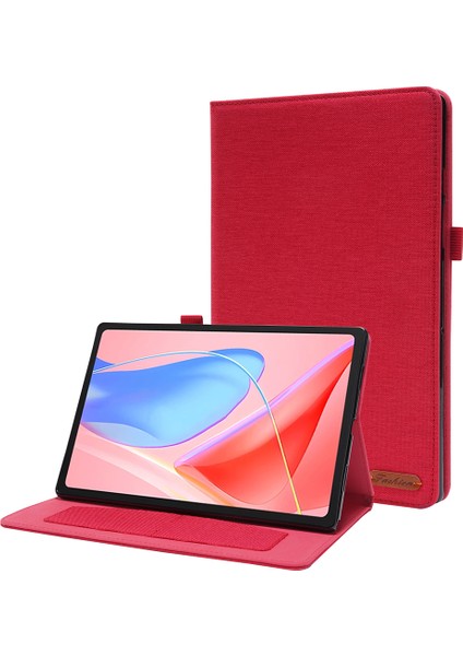 Lenovo Tab 10.1 (2025) TB-311XU/TAB TB311FU Deri Kılıf Kart Tutucu Kumaş Doku Tablet Standı Kapağı-Kırmızı (Yurt Dışından)