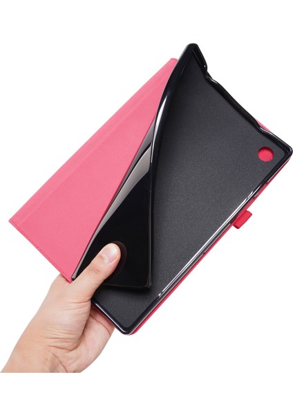 Lenovo Tab 10.1 (2025) TB-311XU/TAB TB311FU Deri Kılıf Kart Tutucu Kumaş Doku Tablet Standı Kapağı-Kırmızı (Yurt Dışından)