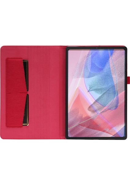 Lenovo Tab 10.1 (2025) TB-311XU/TAB TB311FU Deri Kılıf Kart Tutucu Kumaş Doku Tablet Standı Kapağı-Kırmızı (Yurt Dışından)