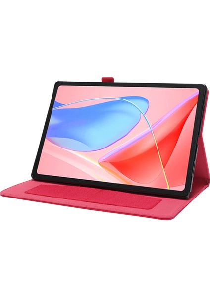 Lenovo Tab 10.1 (2025) TB-311XU/TAB TB311FU Deri Kılıf Kart Tutucu Kumaş Doku Tablet Standı Kapağı-Kırmızı (Yurt Dışından)