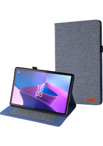 Lenovo Tab P11 Pro Gen 2 Kumaş Doku Pu Deri Tablet Kılıfı Katlanabilir Stand Kart Tutucu Koruyucu Kapak-Mavi (Yurt Dışından)