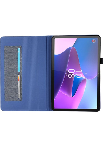 Lenovo Tab P11 Pro Gen 2 Kumaş Doku Pu Deri Tablet Kılıfı Katlanabilir Stand Kart Tutucu Koruyucu Kapak-Mavi (Yurt Dışından)