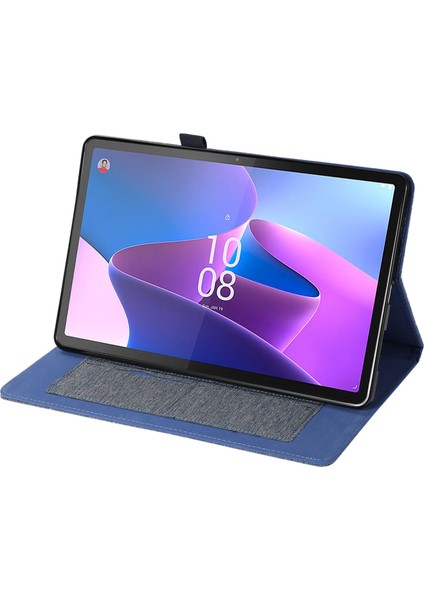 Lenovo Tab P11 Pro Gen 2 Kumaş Doku Pu Deri Tablet Kılıfı Katlanabilir Stand Kart Tutucu Koruyucu Kapak-Mavi (Yurt Dışından)
