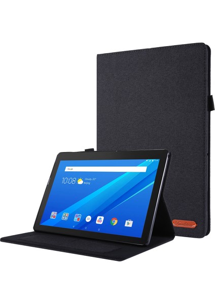 Lenovo Tab E10-SIYAH Için Kumaş Doku Deri Tablet Kabuğu Kart Tutucu Standı (Yurt Dışından)