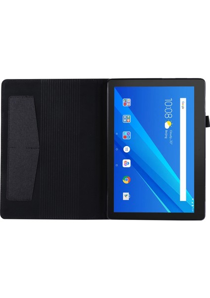 Lenovo Tab E10-SIYAH Için Kumaş Doku Deri Tablet Kabuğu Kart Tutucu Standı (Yurt Dışından)