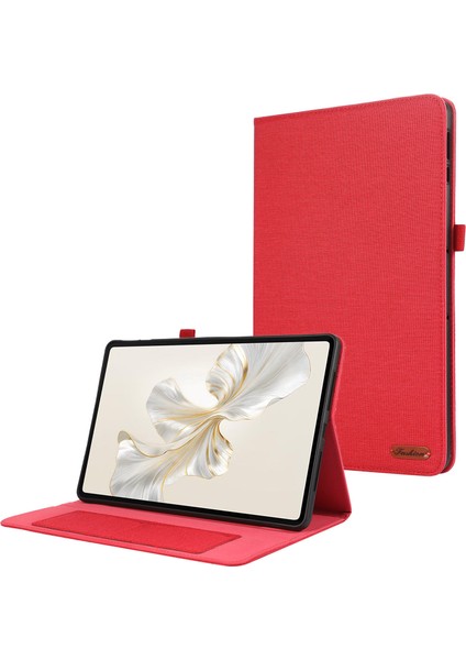 Honor Pad 9 Deri Kılıf Kumaş Doku Tablet Kılıfı Standı Kart Tutucu Ile-Kırmızı (Yurt Dışından)