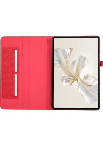 Honor Pad 9 Deri Kılıf Kumaş Doku Tablet Kılıfı Standı Kart Tutucu Ile-Kırmızı (Yurt Dışından)
