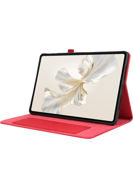 Honor Pad 9 Deri Kılıf Kumaş Doku Tablet Kılıfı Standı Kart Tutucu Ile-Kırmızı (Yurt Dışından)