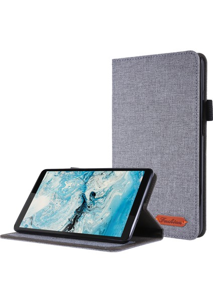 Kumaş Dokulu Kart Yuvaları Standı Deri Koruyucu Kılıf Lenovo Tab M7 (2. Nesil) TB-7305F/(3. Nesil)-Gri (Yurt Dışından)