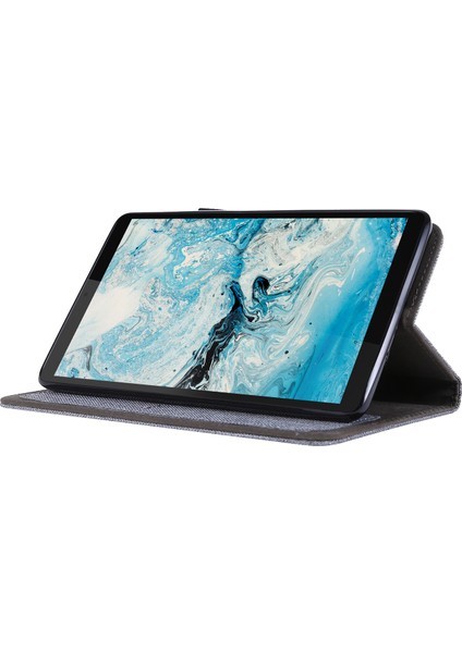Kumaş Dokulu Kart Yuvaları Standı Deri Koruyucu Kılıf Lenovo Tab M7 (2. Nesil) TB-7305F/(3. Nesil)-Gri (Yurt Dışından)