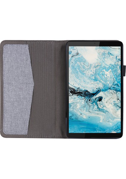 Kumaş Dokulu Kart Yuvaları Standı Deri Koruyucu Kılıf Lenovo Tab M7 (2. Nesil) TB-7305F/(3. Nesil)-Gri (Yurt Dışından)