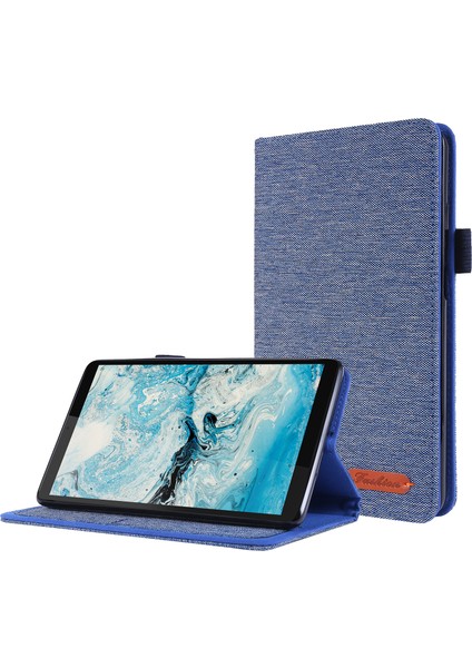 Kumaş Dokulu Kart Yuvaları Standı Deri Koruyucu Kılıf Lenovo Tab M7 (2. Nesil) TB-7305F/(3. Nesil) - Mavi (Yurt Dışından)