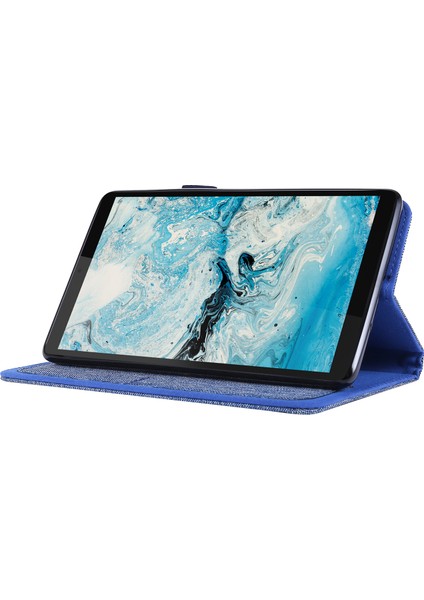 Kumaş Dokulu Kart Yuvaları Standı Deri Koruyucu Kılıf Lenovo Tab M7 (2. Nesil) TB-7305F/(3. Nesil) - Mavi (Yurt Dışından)