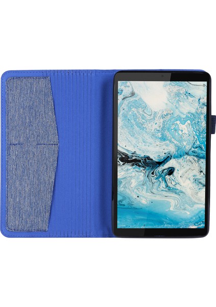 Kumaş Dokulu Kart Yuvaları Standı Deri Koruyucu Kılıf Lenovo Tab M7 (2. Nesil) TB-7305F/(3. Nesil) - Mavi (Yurt Dışından)